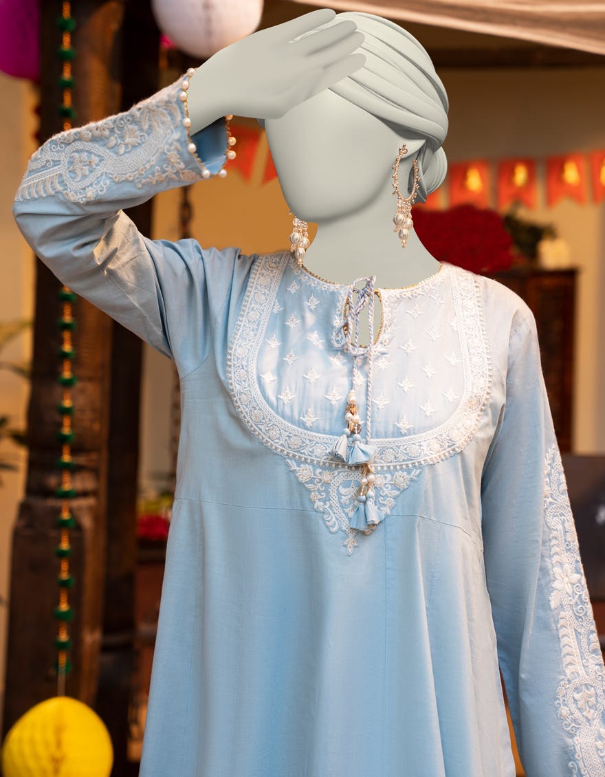 BLUE LAWN EMBROIDERED 3PC STITCHED