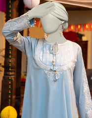 BLUE LAWN EMBROIDERED 3PC STITCHED