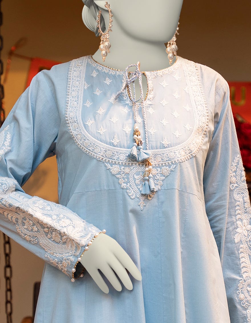 BLUE LAWN EMBROIDERED 3PC STITCHED