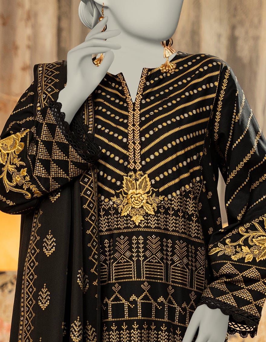 BLACK LAWN EMBROIDERED 3PC STITCHED