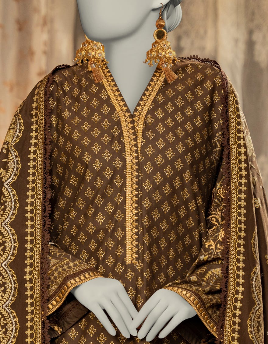 BROWN LAWN EMBROIDERED 3PC STITCHED