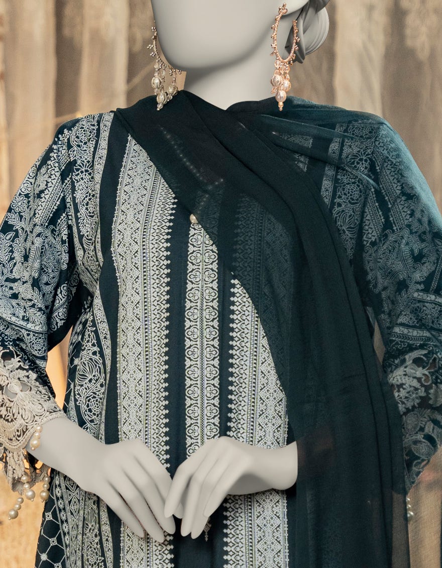 BLUE COTTON SILK EMBROIDERED 3PC STITCHED