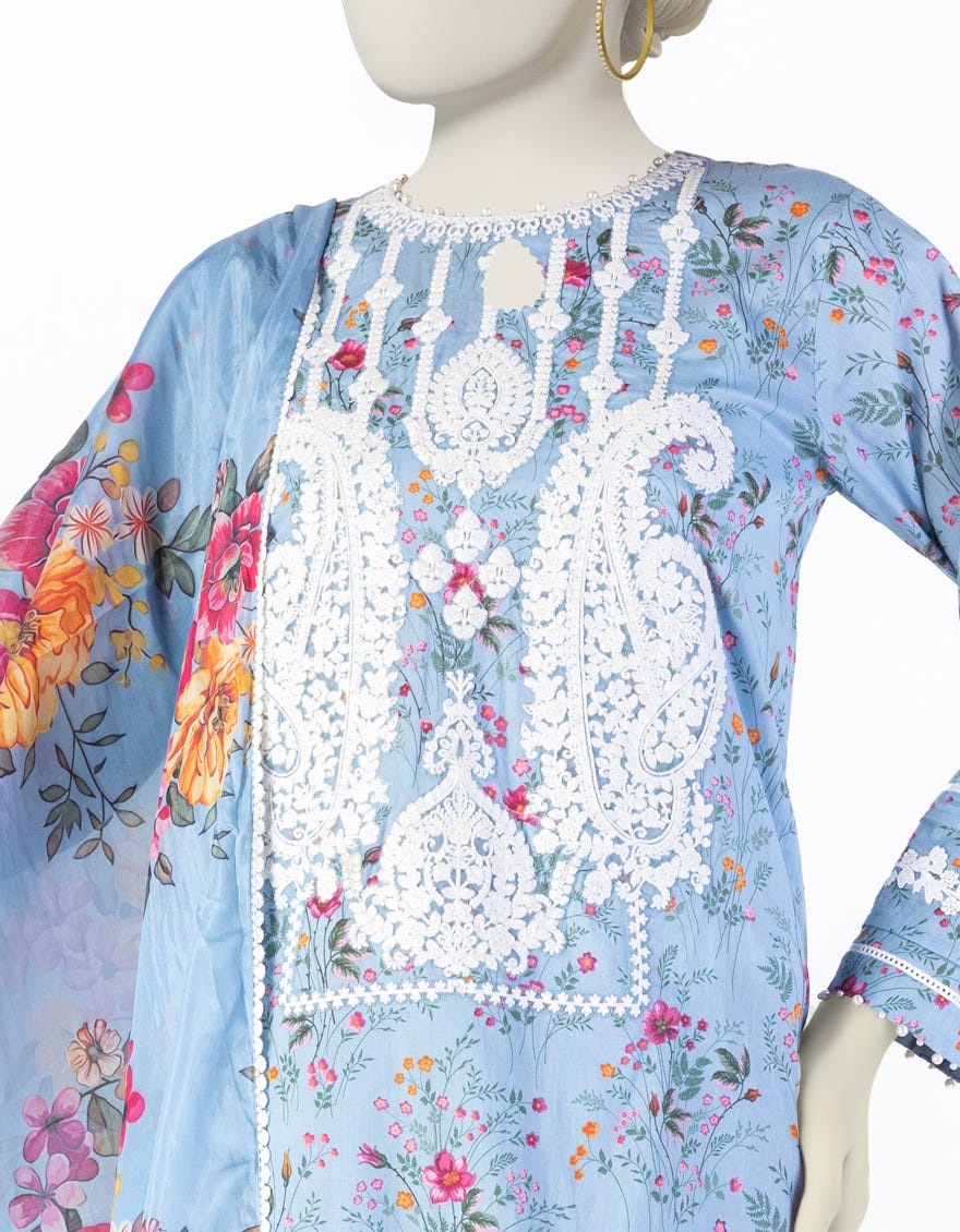 BLUE LAWN EMBROIDERED 3PC STITCHED