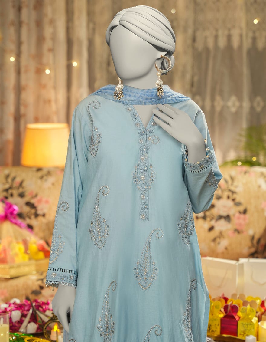 BLUE LAWN EMBROIDERED 3PC STITCHED