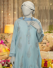 BLUE LAWN EMBROIDERED 3PC STITCHED