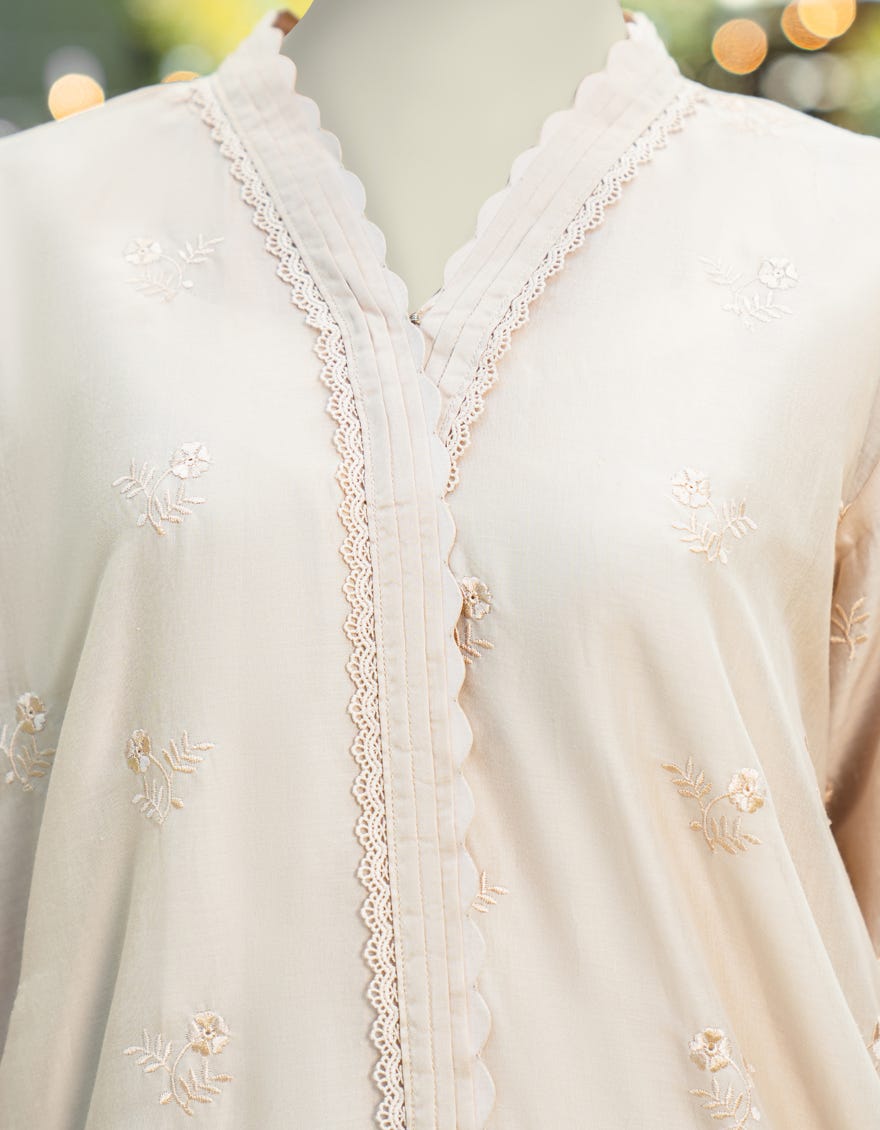 BEIGE DYED SCHIFFLI 2PC STITCHED