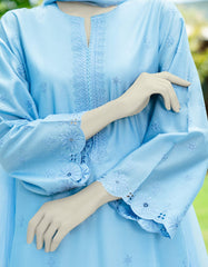 BLUE DYED SCHIFFLI 2PC STITCHED