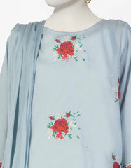 BLUE DOBBY EMBROIDERED 3PC STITCHED