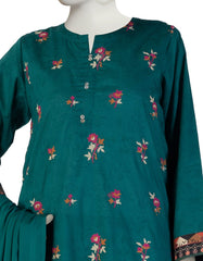 GREEN DOBBY EMBROIDERED 3PC STITCHED