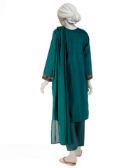 GREEN DOBBY EMBROIDERED 3PC STITCHED