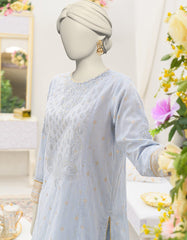 BLUE DOBBY EMBROIDERED 3PC STITCHED