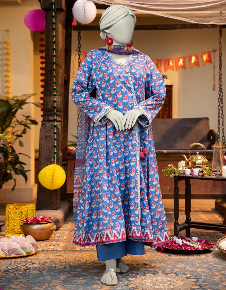 BLUE LAWN EMBROIDERED 3PC STITCHED