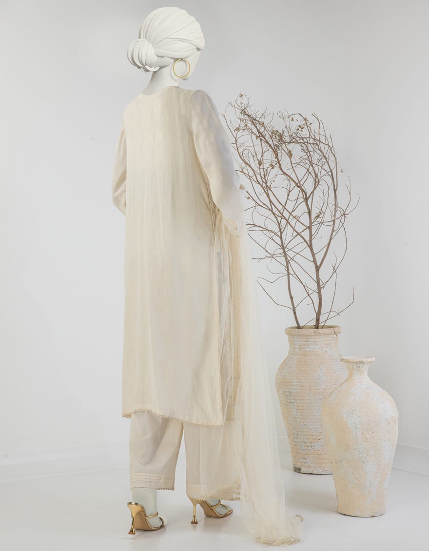 BEIGE DOBBY EMBROIDERED 3PC STITCHED