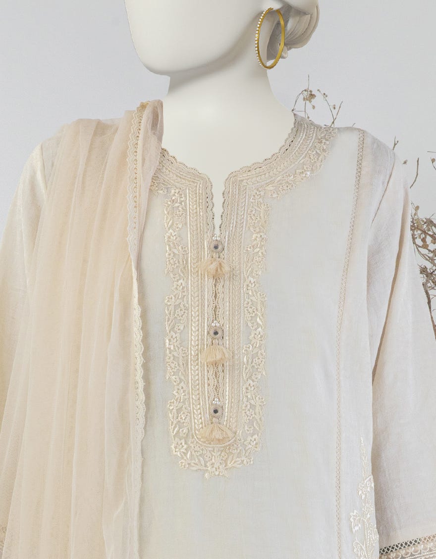 BEIGE DOBBY EMBROIDERED 3PC STITCHED