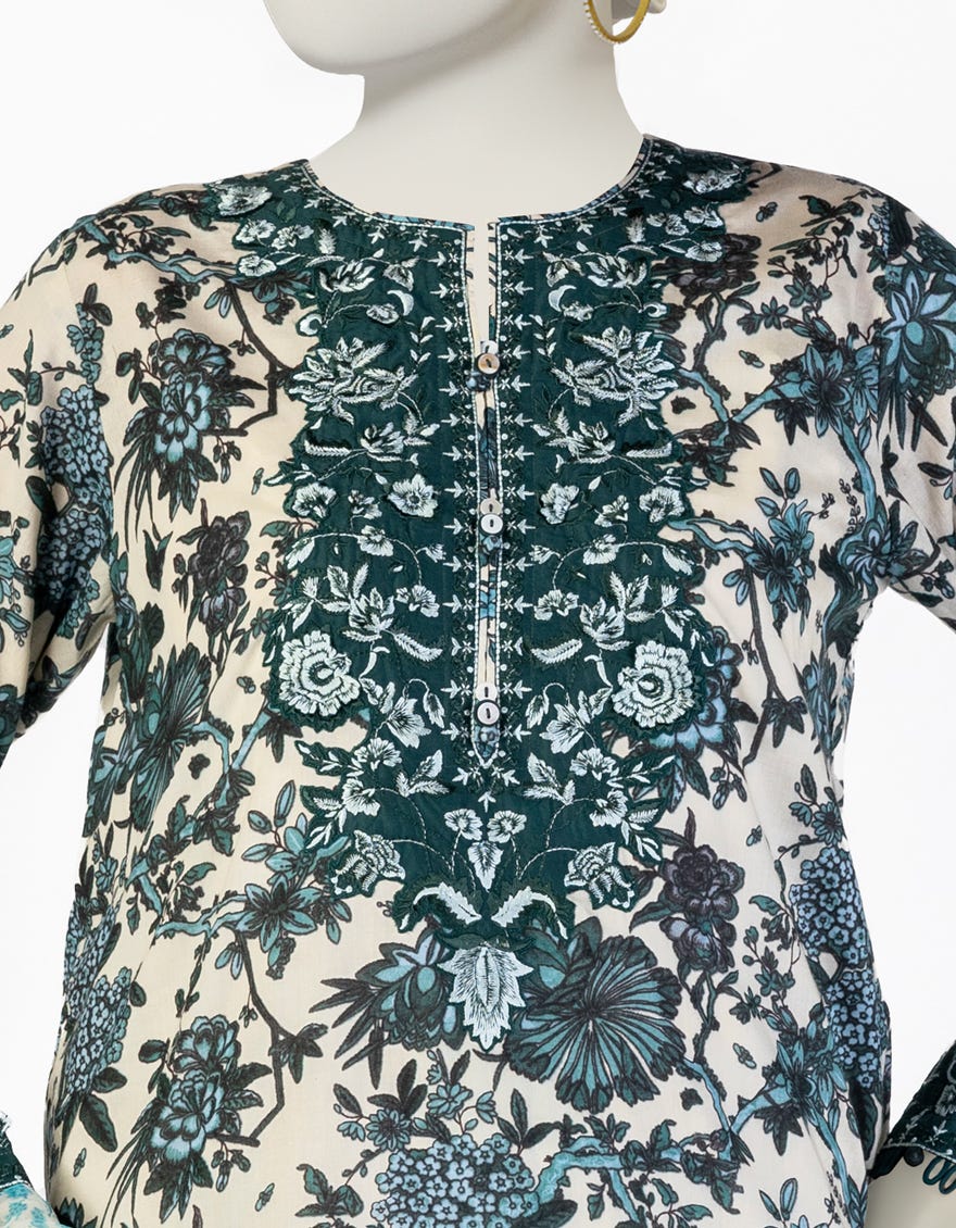 CREAM LAWN EMBROIDERED 3PC STITCHED