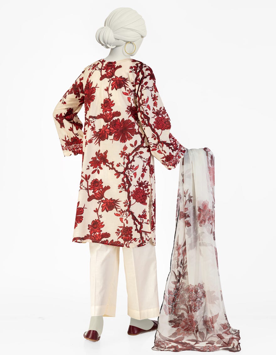 CREAM LAWN EMBROIDERED 3PC STITCHED