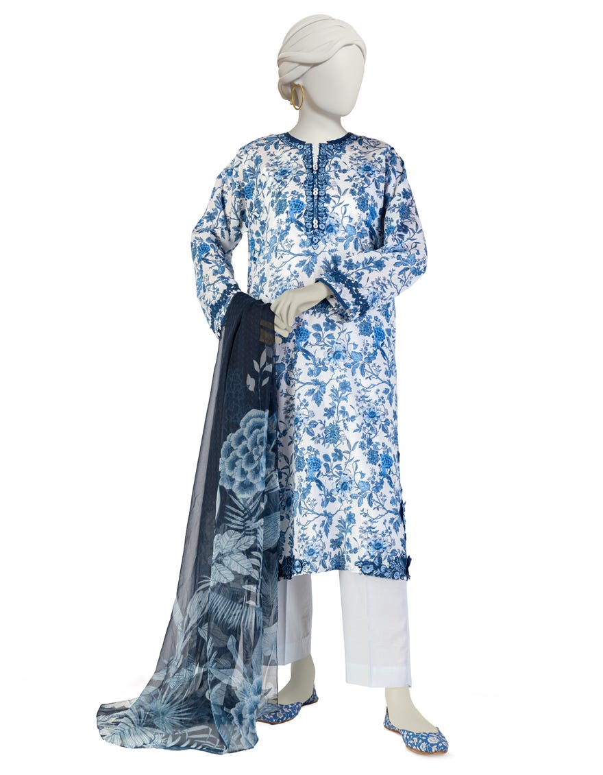 BLUE LAWN EMBROIDERED 3PC STITCHED