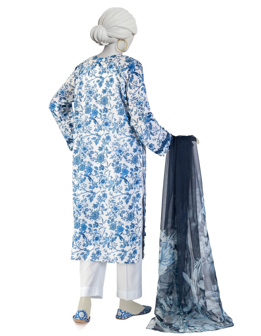 BLUE LAWN EMBROIDERED 3PC STITCHED
