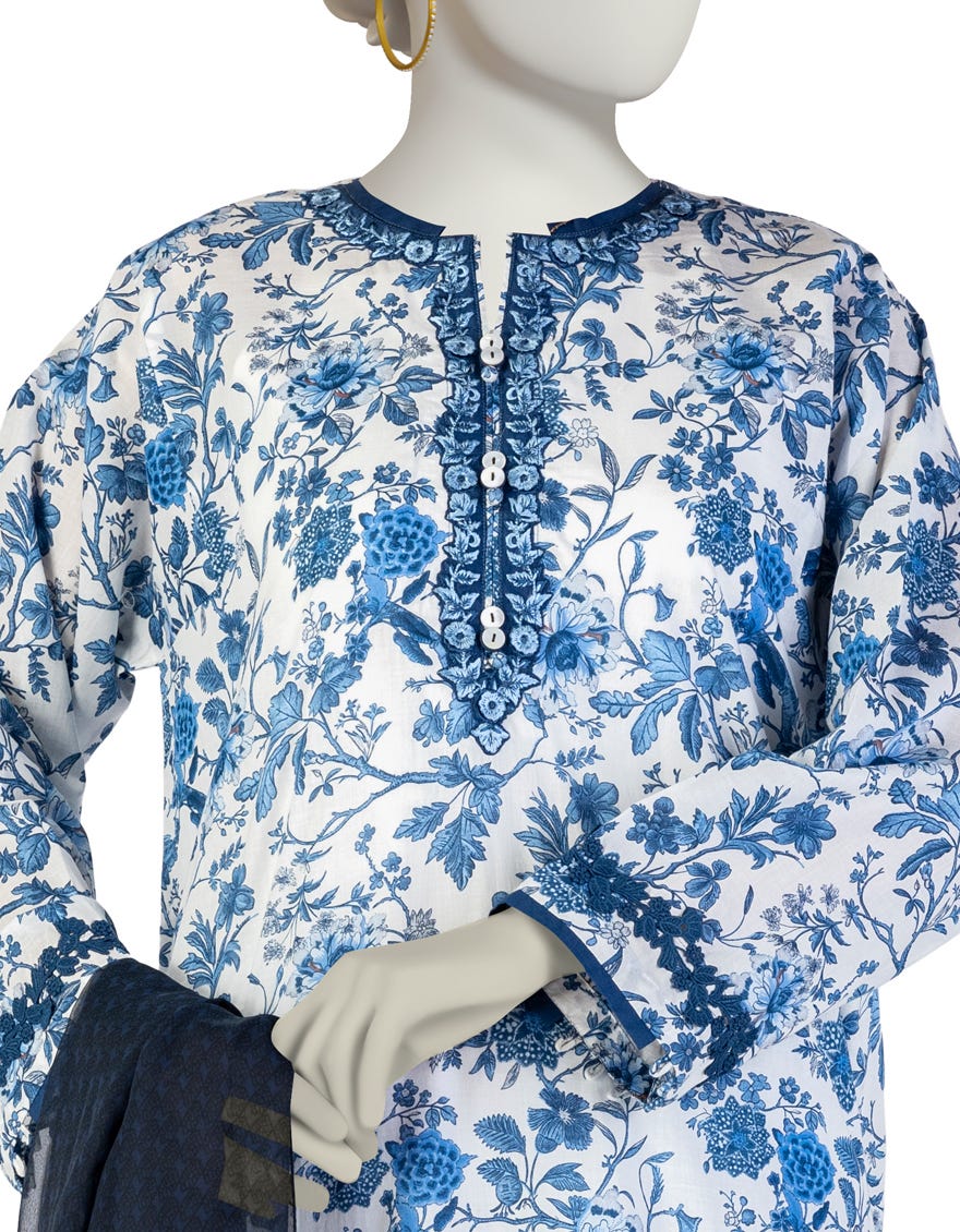 BLUE LAWN EMBROIDERED 3PC STITCHED