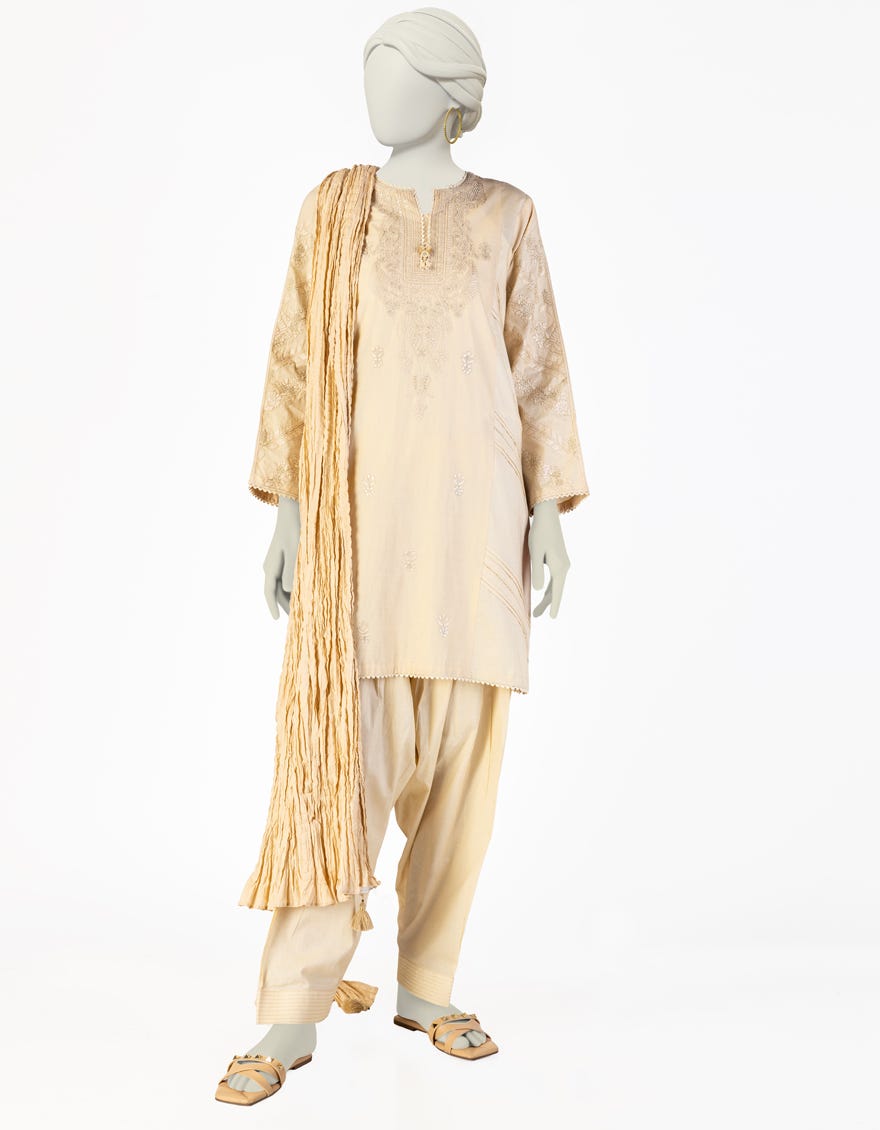BEIGE LAWN EMBROIDERED 3PC STITCHED
