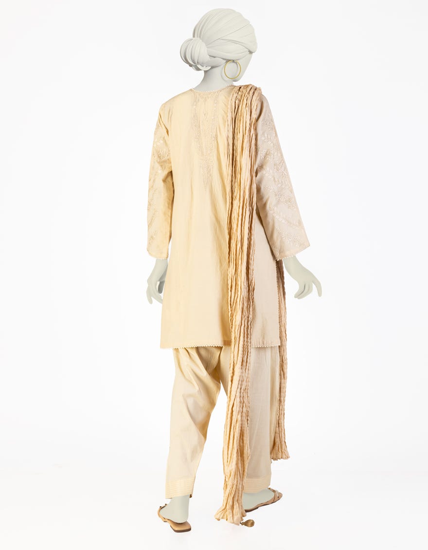 BEIGE LAWN EMBROIDERED 3PC STITCHED