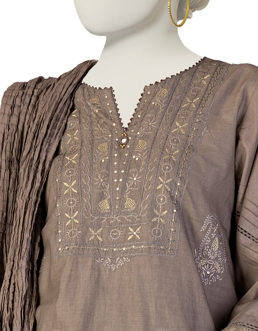 GREY LAWN EMBROIDERED 3PC STITCHED