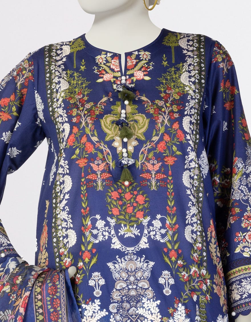 BLUE LAWN EMBROIDERED 3PC STITCHED