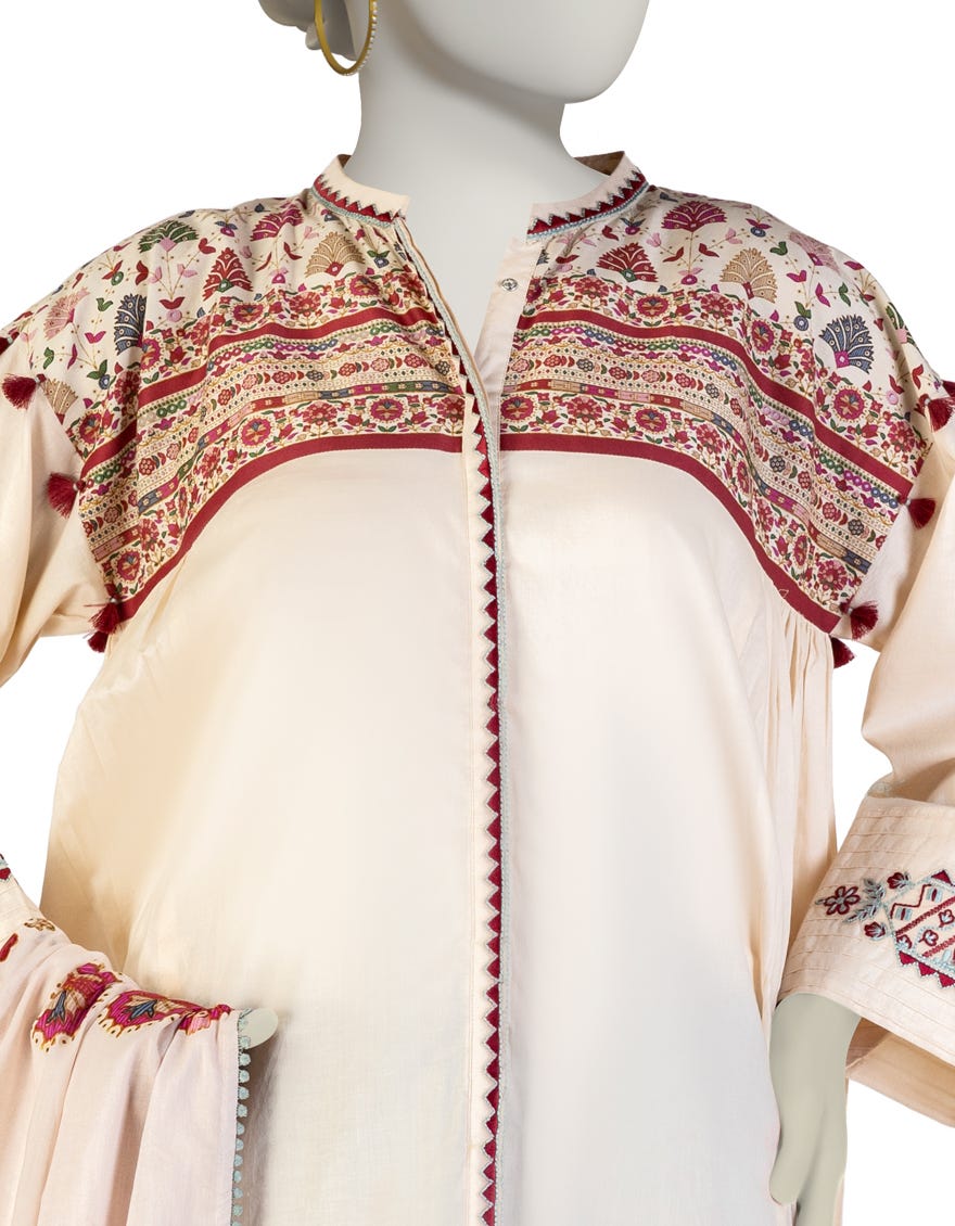BEIGE LAWN EMBROIDERED 3PC STITCHED