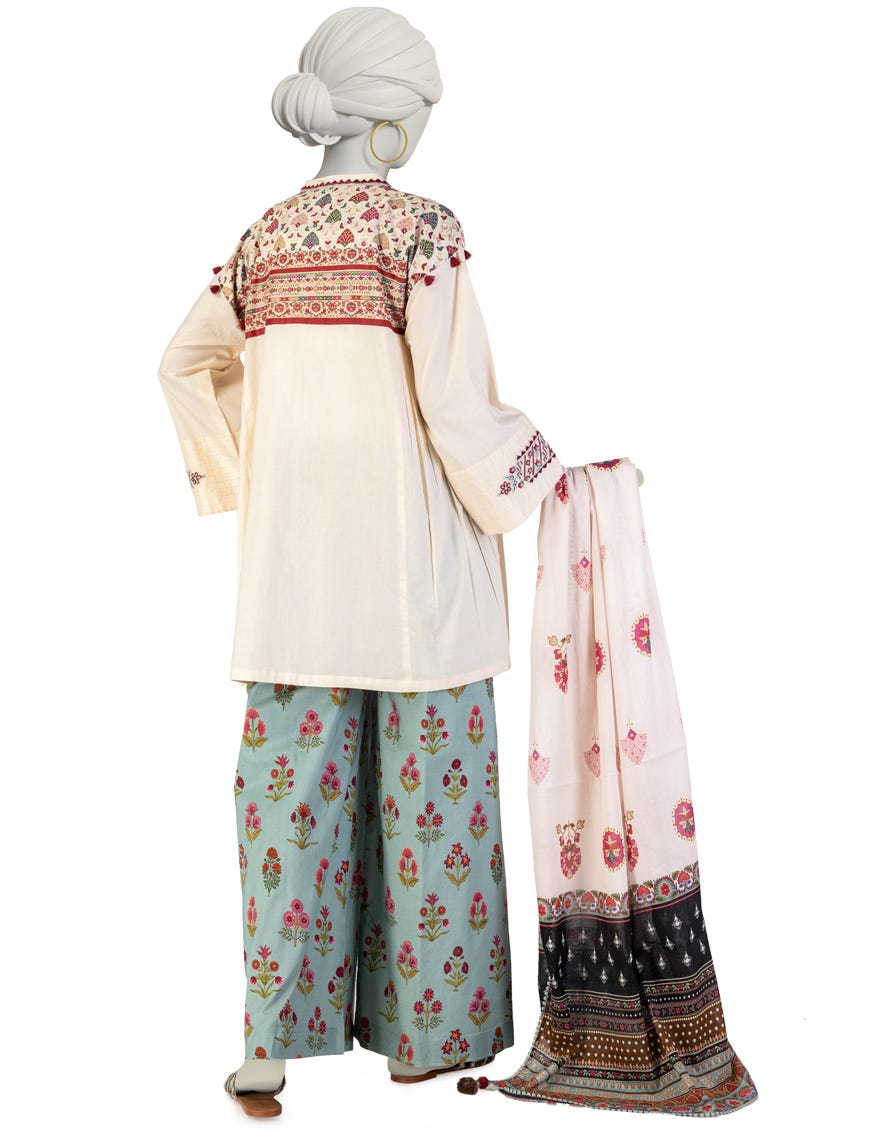 BEIGE LAWN EMBROIDERED 3PC STITCHED