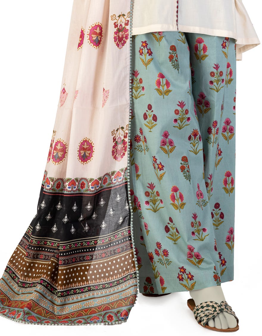 BEIGE LAWN EMBROIDERED 3PC STITCHED