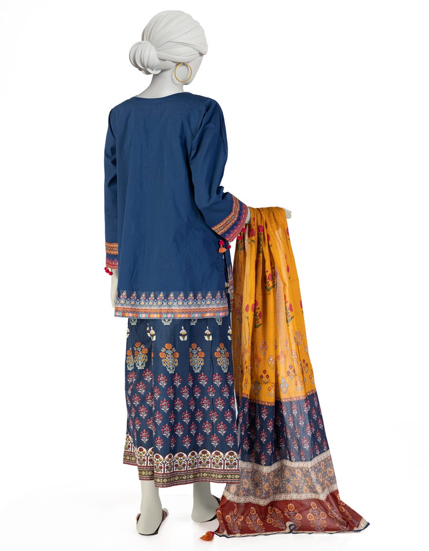 BLUE LAWN EMBROIDERED 3PC STITCHED