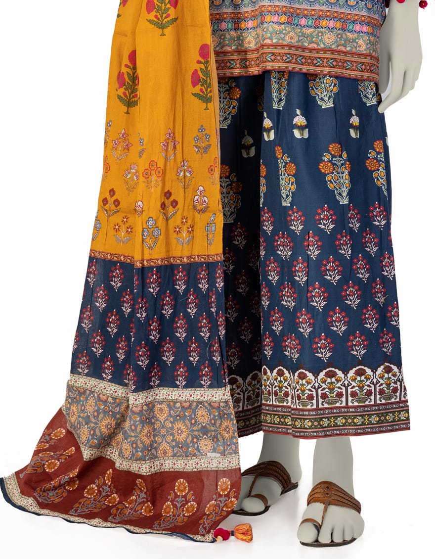 BLUE LAWN EMBROIDERED 3PC STITCHED