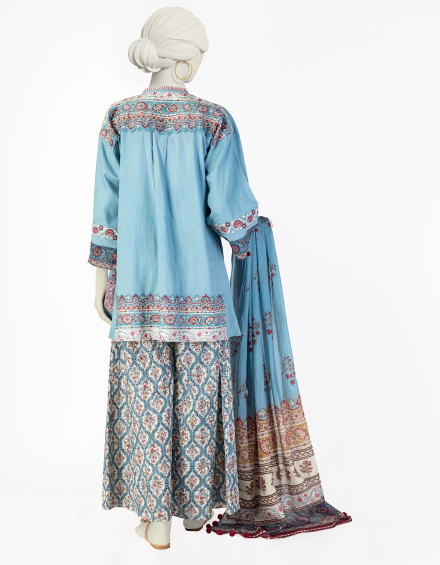 BLUE LAWN EMBROIDERED 3PC STITCHED