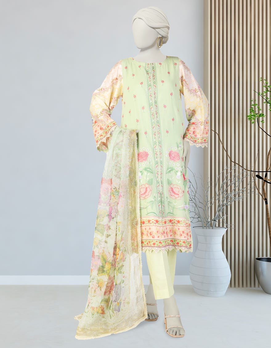 GREEN CHIFFON EMBROIDERED 3PC STITCHED