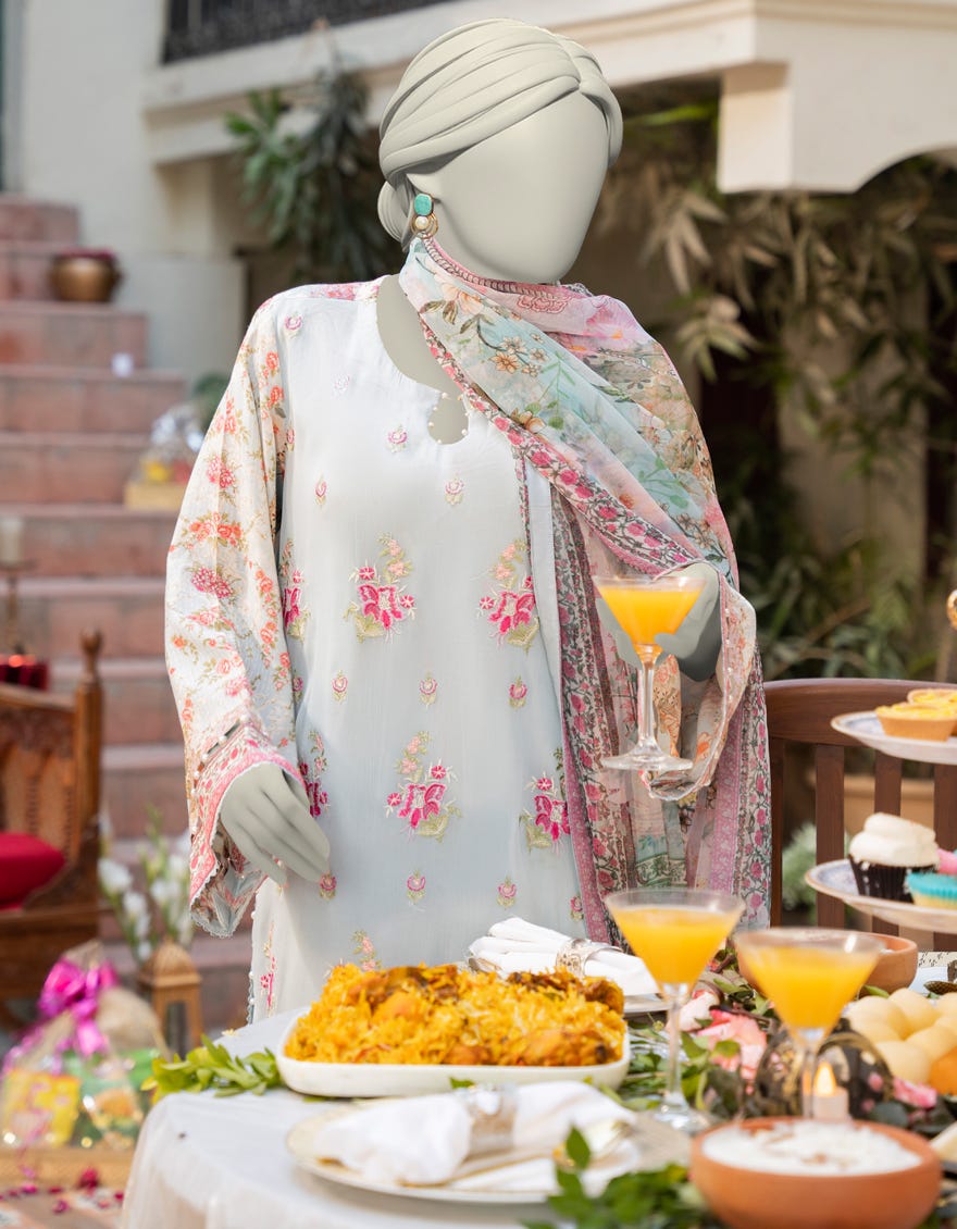 BLUE CHIFFON EMBROIDERED 3PC STITCHED