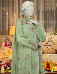 GREEN CHIFFON EMBROIDERED 3PC STITCHED