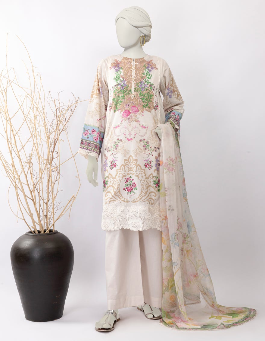 BEIGE LAWN EMBROIDERED 3PC STITCHED