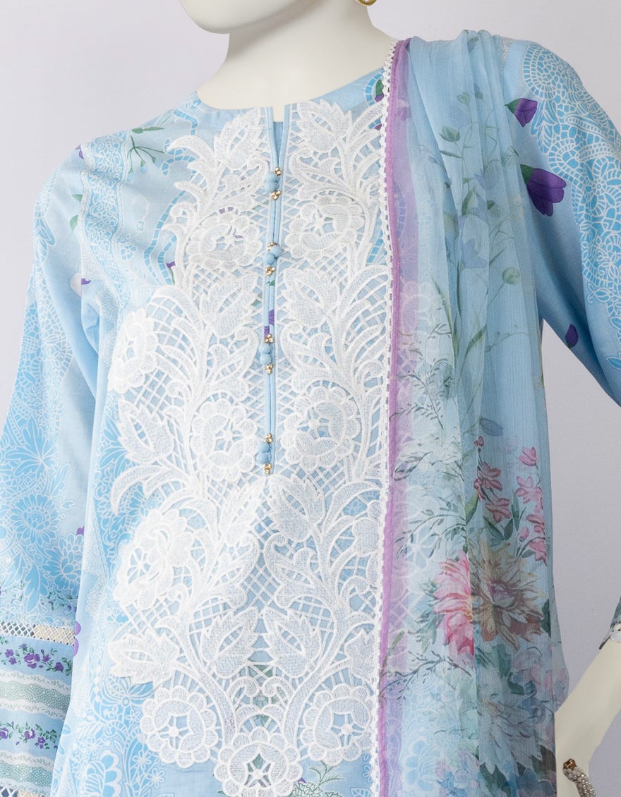 BLUE LAWN EMBROIDERED 3PC STITCHED