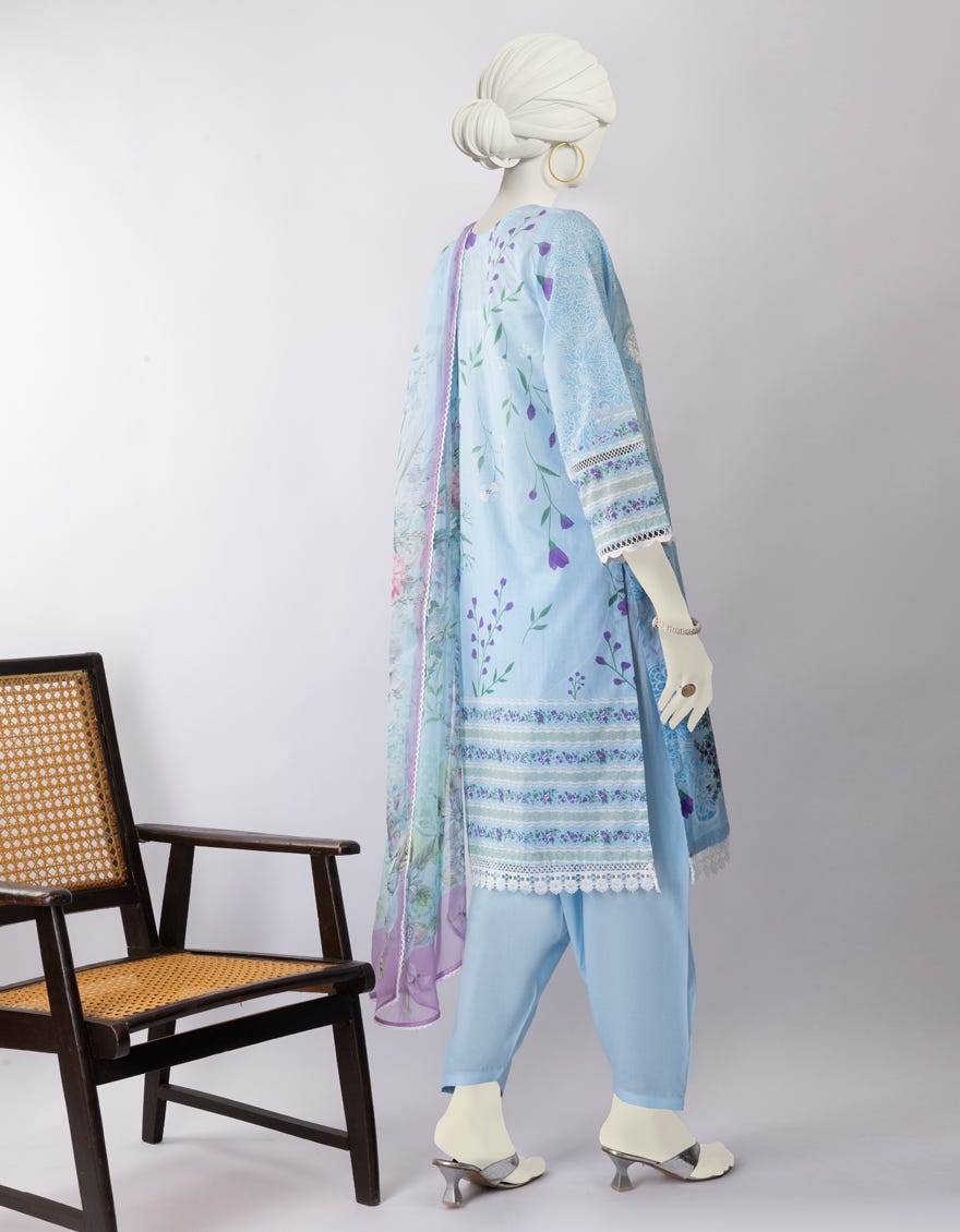 BLUE LAWN EMBROIDERED 3PC STITCHED