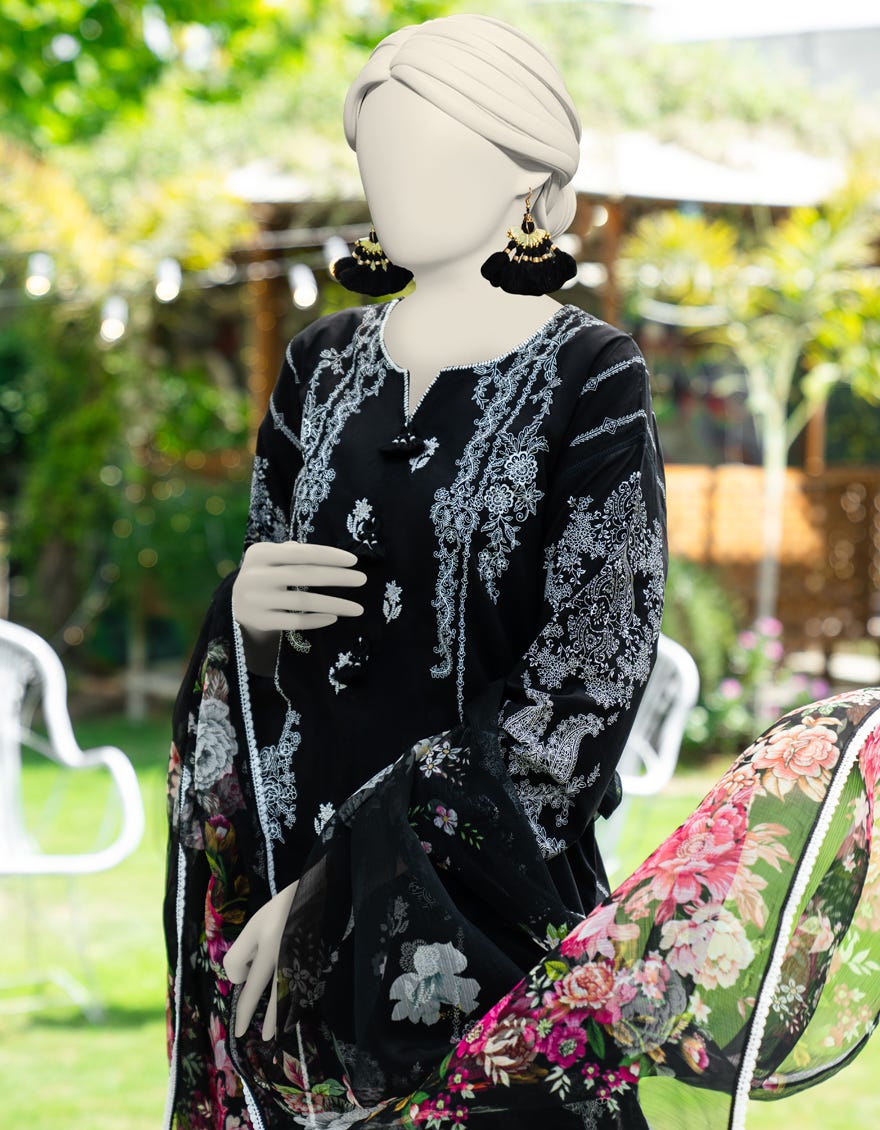 BLACK LAWN EMBROIDERED 3PC STITCHED