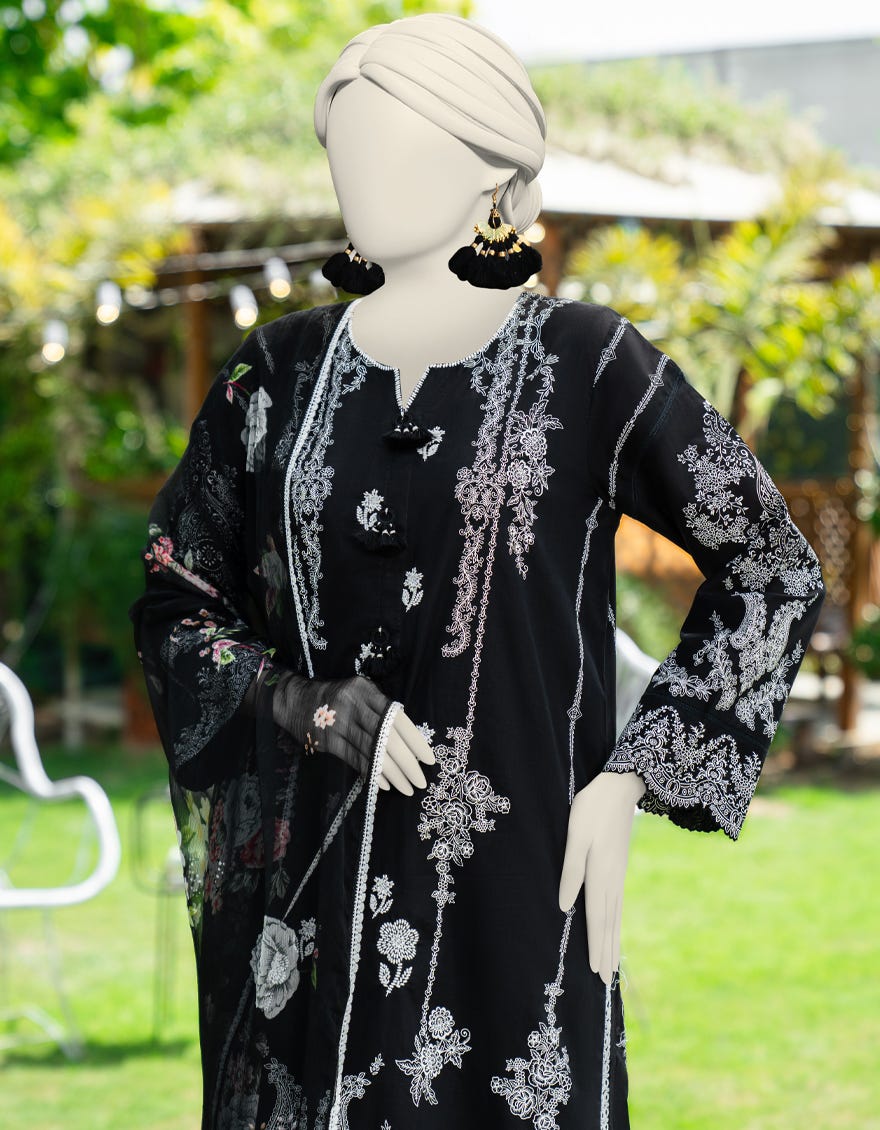 BLACK LAWN EMBROIDERED 3PC STITCHED