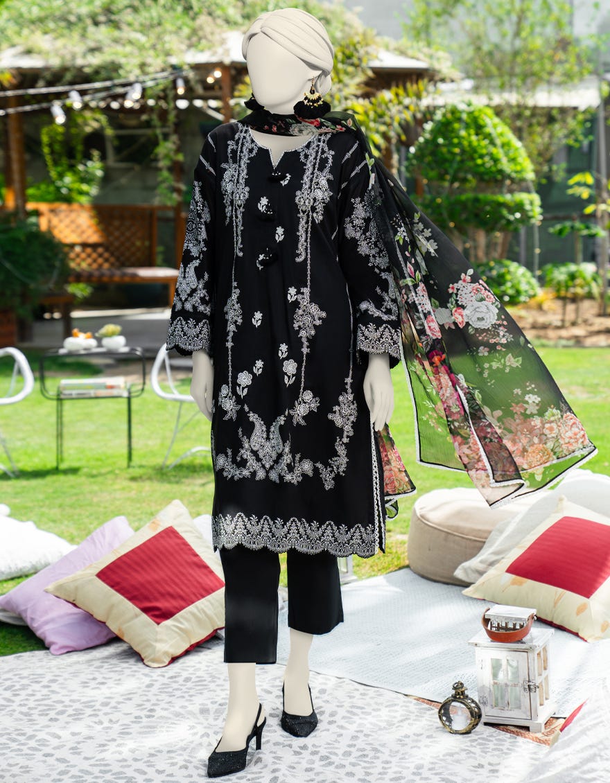 BLACK LAWN EMBROIDERED 3PC STITCHED