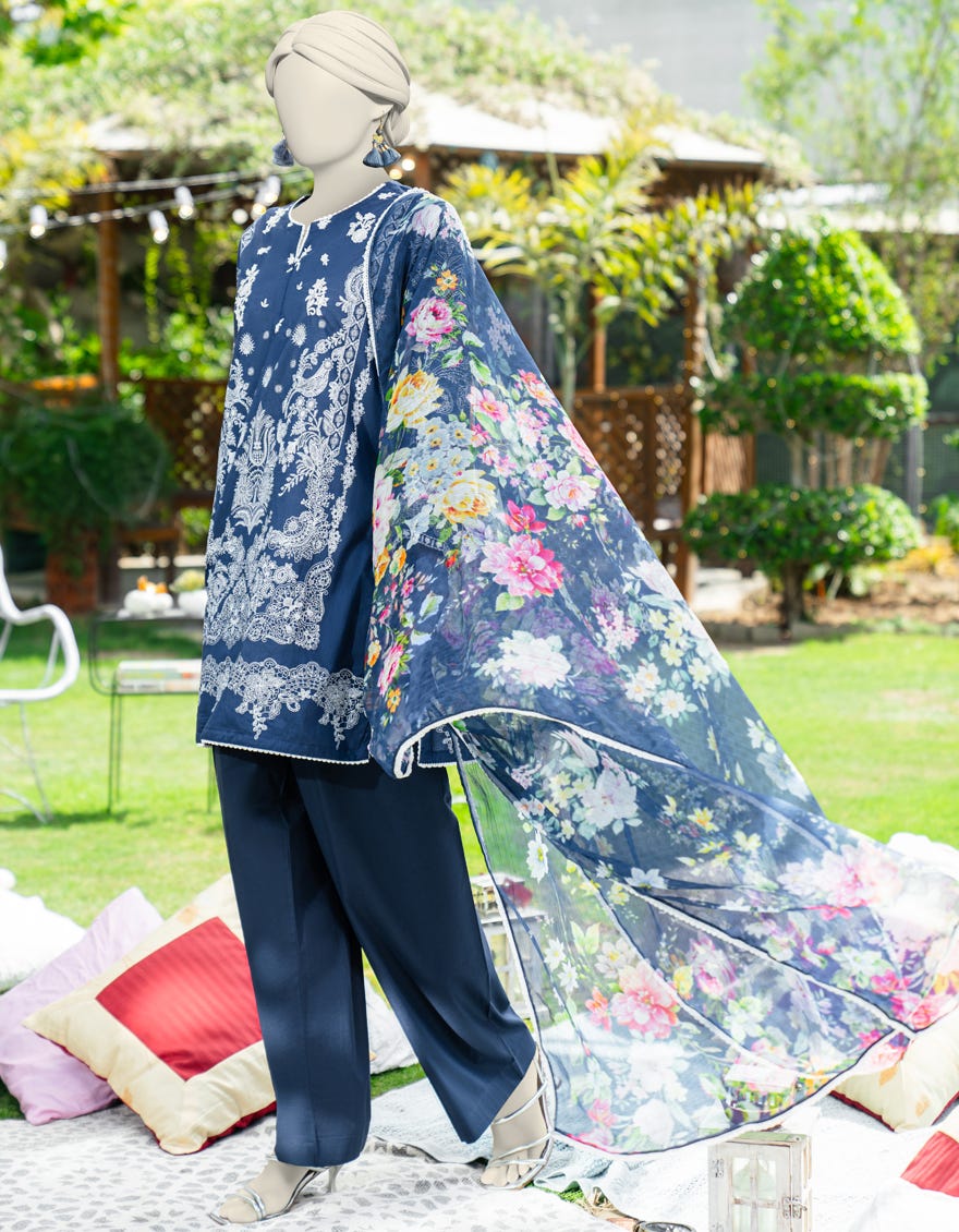 BLUE LAWN EMBROIDERED 3PC STITCHED