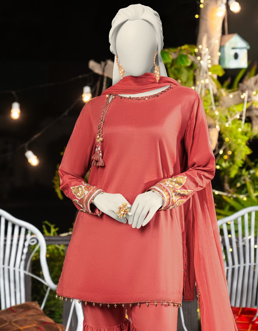 PEACH SILK DYED 3PC STITCHED