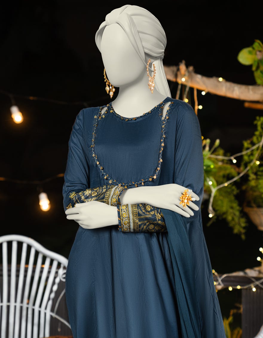 BLUE SILK DYED 3PC STITCHED
