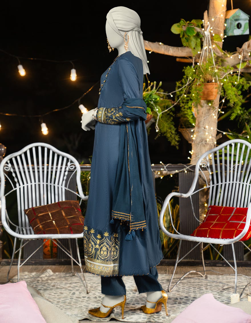 BLUE SILK DYED 3PC STITCHED