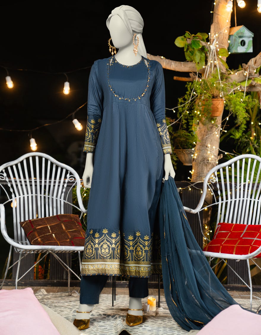 BLUE SILK DYED 3PC STITCHED