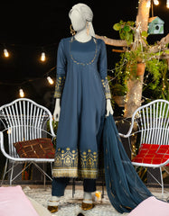 BLUE SILK DYED 3PC STITCHED