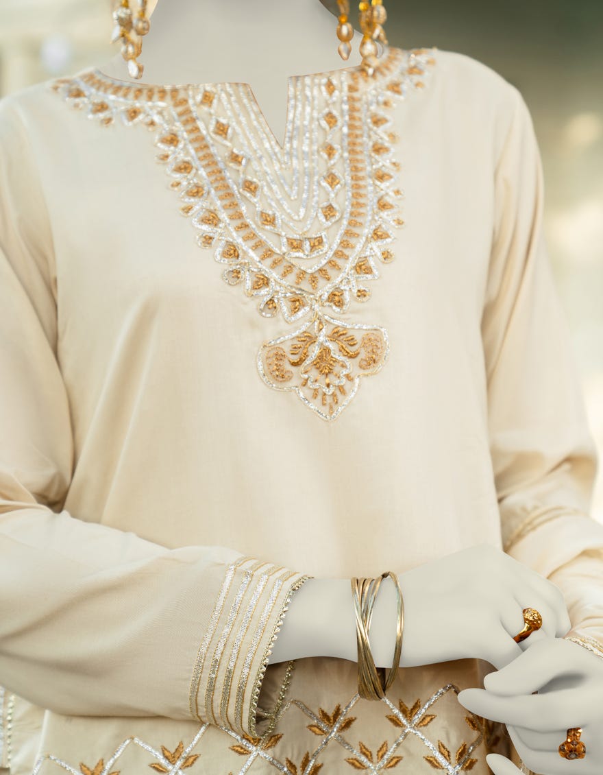 BEIGE SILK EMBROIDERED 3PC STITCHED