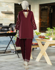 MAROON SILK EMBROIDERED 3PC STITCHED